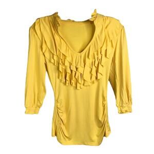 Arden B. Blouse Womens S Yellow Cut Out Ruffles Y2K Boho Festival 3/4 Sleeve